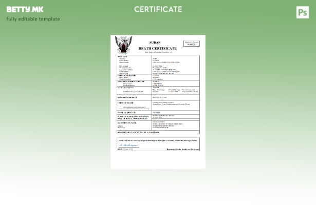 модерен стил Судан витален рекорд за смртен шаблон Word и PDF шаблон